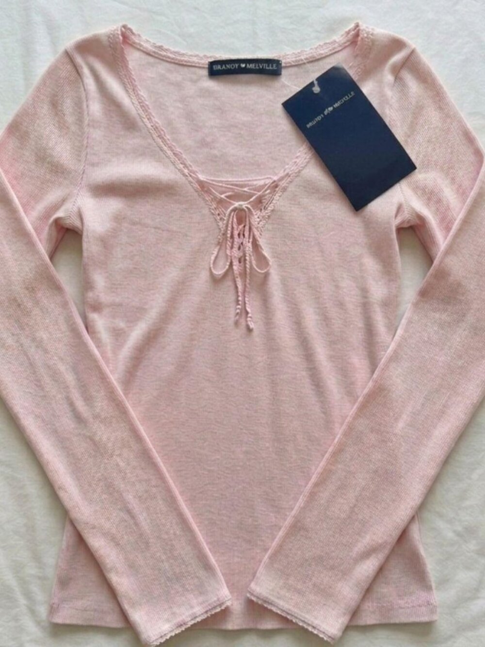 BNWT Brandy Melville Pink Lace Bowknot Tania Top